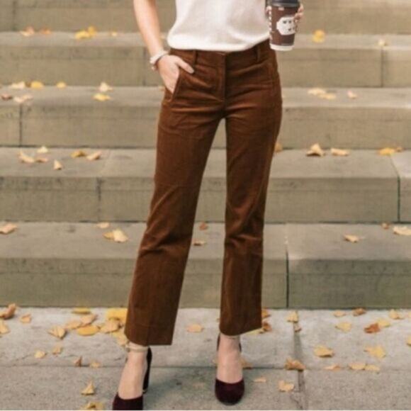 J CREW Sammie Brown Straight Leg Crop Corduroy Stretch Pants F4583 Size 12 Cords - Picture 1 of 8